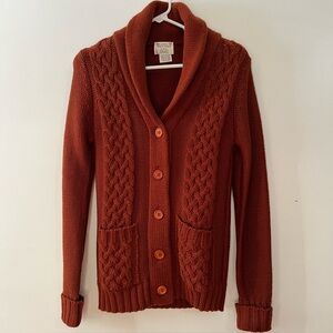 Vintage 70s SEARS Chunky Cable Knit Shawl Collar Pockets Grandpa Sweater Size S